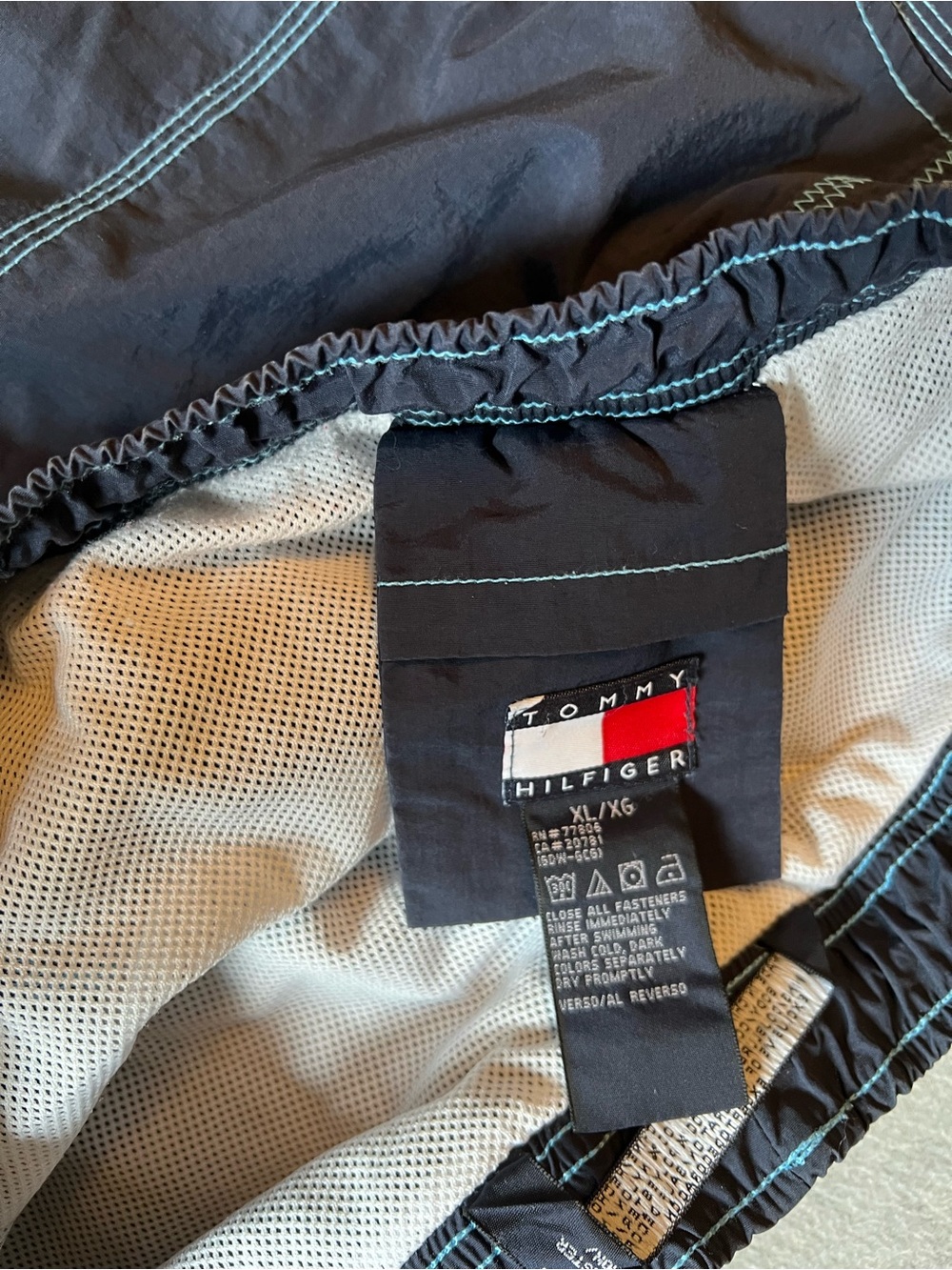 Tommy Hilfiger Navy Swim Shorts with Teal Stitching - Picture 3 of 4
